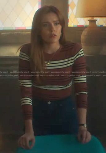 Nancy's brown striped top on Nancy Drew