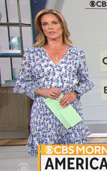 Natalie Morales' blue floral dress on CBS Mornings