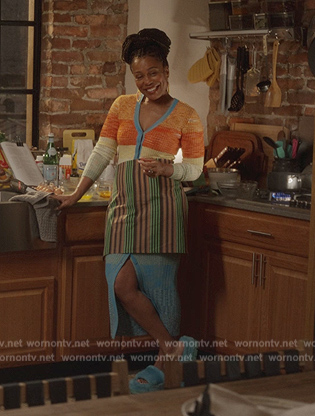 Nya's stripe ribbed dress on And Just Like That