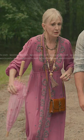 Paula's pink embroidered dress on Sweet Magnolias