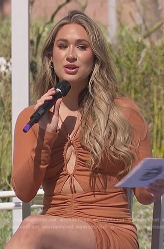 Rachel's brown cutout midi dress on The Bachelorette