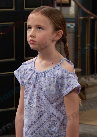 Rachel's lilac print cold-shoulder top on Days of our Lives