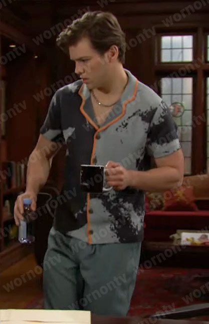 RJ's abstract print shirt with orange trim on The Bold and the Beautiful