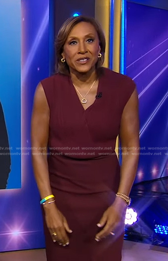 Robin's burgundy mixed media sheath dress on Good Morning America