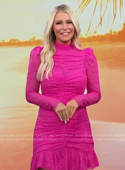 Sadie Murray's pink ruched mini dress on Access Hollywood