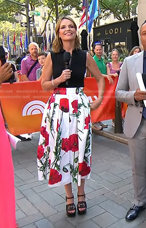 Savannah's black zip top and poppy print skirt on Today