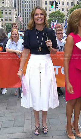 Savannah's navy smocked top and white midi skirt on Today