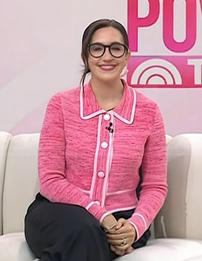 Savannah's pink contrast trim cardigan on Today