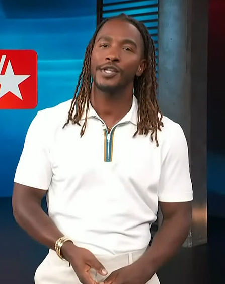 Scott's white contrast zip polo on Access Hollywood
