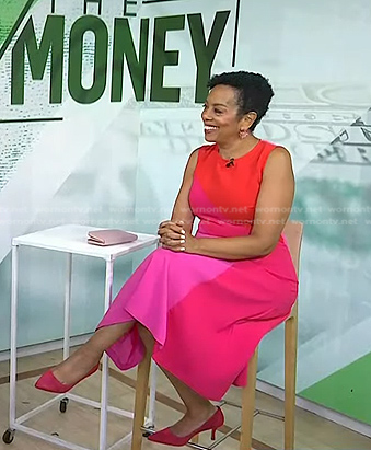 Sharon Epperson's pink colorblock midi dress on Today