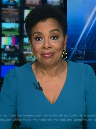 Sharon Epperson's teal puff sleeve dress on NBC News Daily