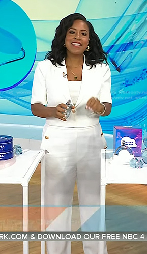 Sheinelle's white short sleeve blazer and pants on Today