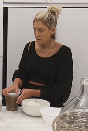Gina's black fleece robe and top on The Real Housewives of Orange County