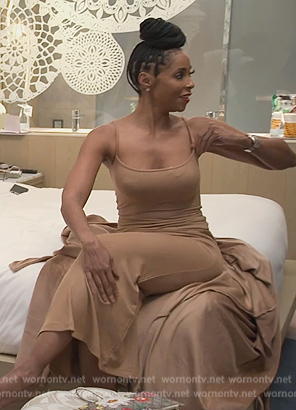 Courtney's beige slip dress on The Real Housewives of Atlanta