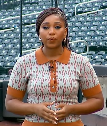 Somara Theodore's blue geometric knit polo on Good Morning America