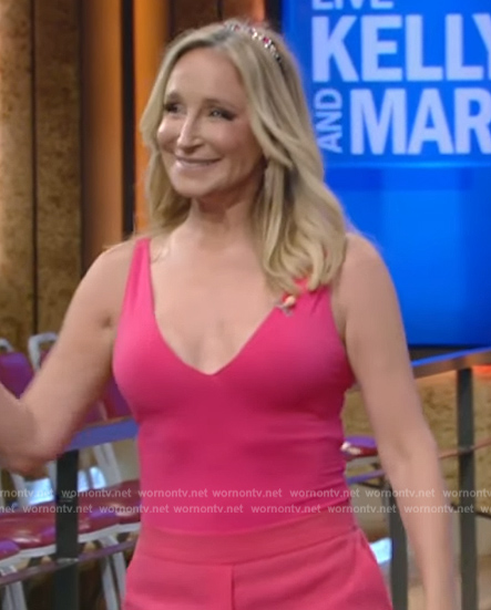 Sonja Morgan's pink bodysuit and pants on Live with Kelly and Mark