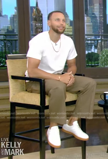 Steph Curry's white sneakers on Live with Kelly and Mark