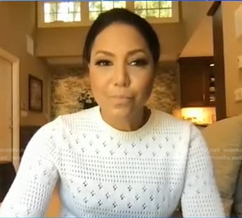 Stephanie's white pointelle knit sweater on Good Morning America