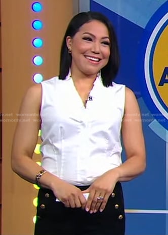 Stephanie's white ruffle neckline top on Good Morning America