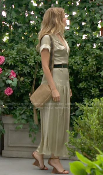 Summer's light green long satin shirt dress on The Young and the Restless