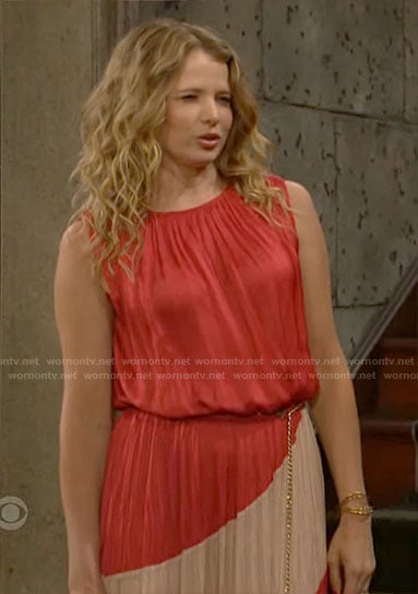 Summer's red pleated colorblock dress on The Young and the Restless