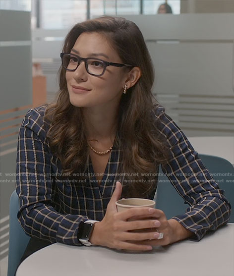 Susan's navy checked blouse on So Help Me Todd