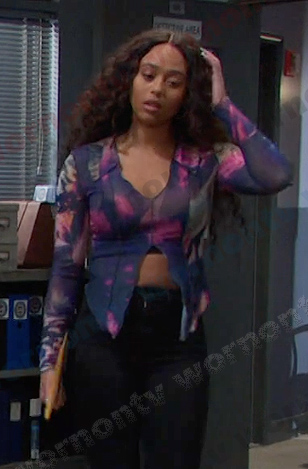 Talia's print sheer top on Days of our Lives