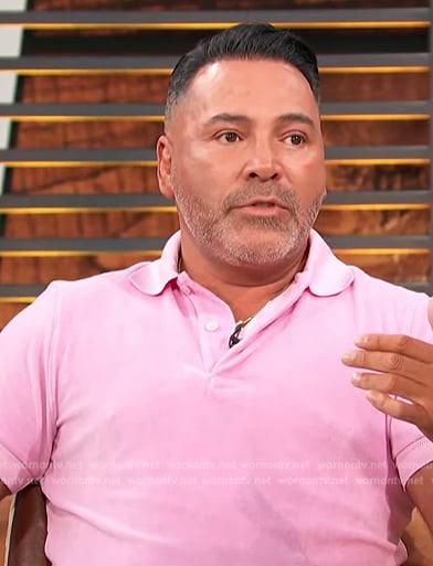Oscar de la Hoya's pink polo on Access Hollywood