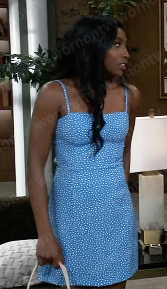 Trina's blue and white mini dress on General Hospital