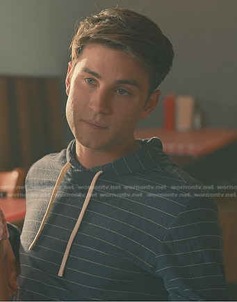 Ty's navy striped hoodie on Sweet Magnolias