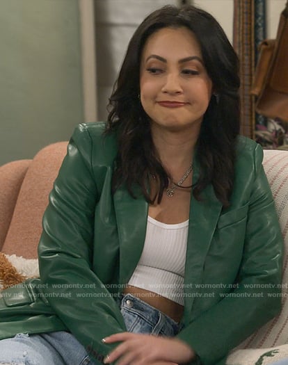 Val's green leather blazer on How I Met Your Father