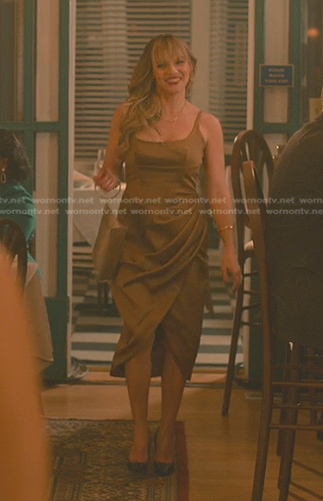 Vicky's brown satin dress on Sweet Magnolias
