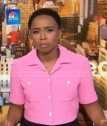 Zinhle Essamuah's pink short sleeve jacket on NBC News Now
