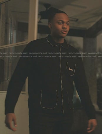 Bakari's black white with white contrast stitching on The Chi