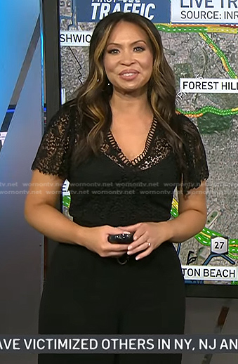 Adelle's black lace jumpsuit on Today