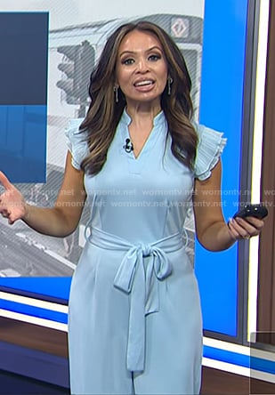 Adelle's blue ruffle sleeve jumpsuit on Today