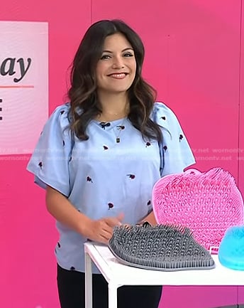 Adrianna;s blue floral embroidered top on Today
