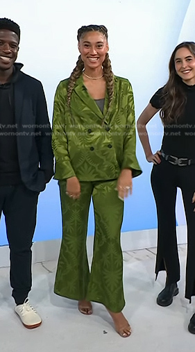 Ally's green jacquard blazer and pants on Today