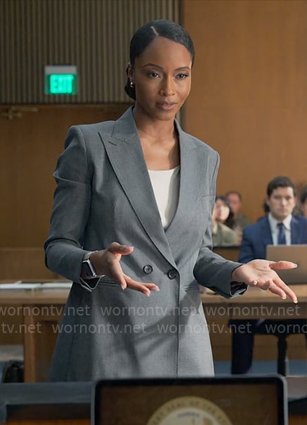 Andrea's grey double-breasted blazer on The Lincoln Lawyer