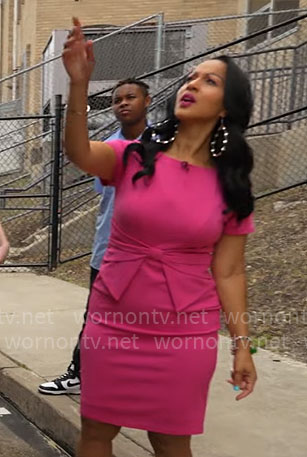 Angela Mike's pink bow waist dress on CBS Mornings