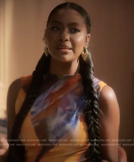 Annika's orange tie dye bodysuit on Grown-ish
