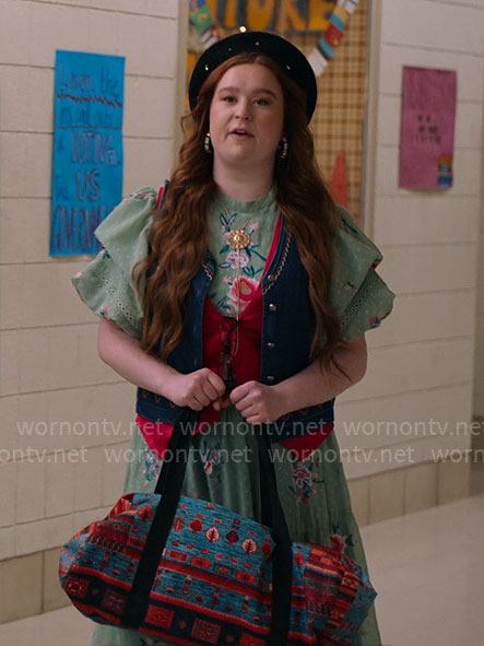 Ashlyn's long green floral embroidered dress on High School Musical The Musical The Series