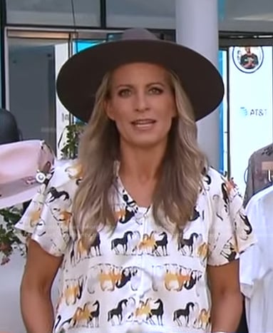 Becky Worley's white horse print top and western boots on Good Morning America