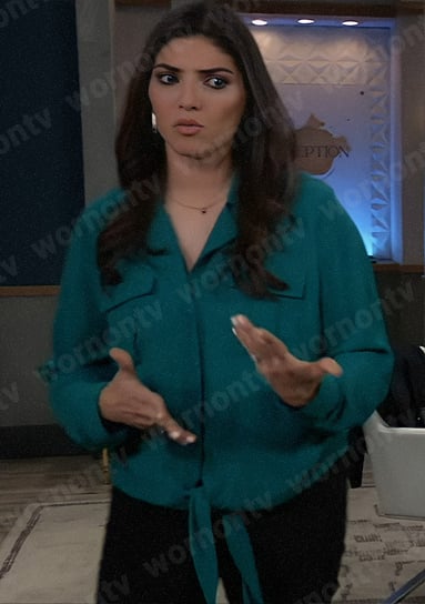 Brook Lynn's teal green button down shirt on General Hospital