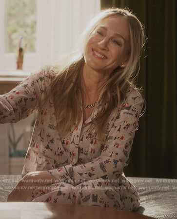 Carrie's printed pajamas on And Just Like That