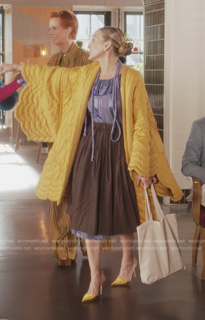 Carrie's yellow quilted coat on And Just Like That
