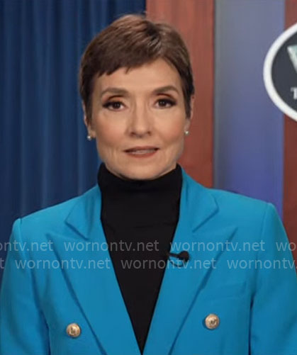 Catherine Herridge's blue double-breasted blazer on CBS Mornings