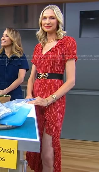 Catherine McCord's red dotted ruffle dress on Good Morning America