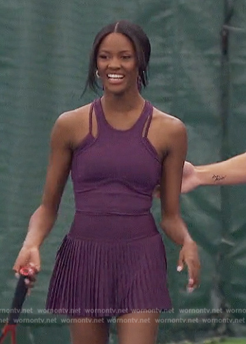 Charity's burgundy tennis outfit on The Bachelorette