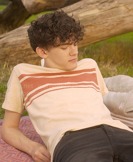 Charlie's cream and red striped t-shirt on Heartstopper